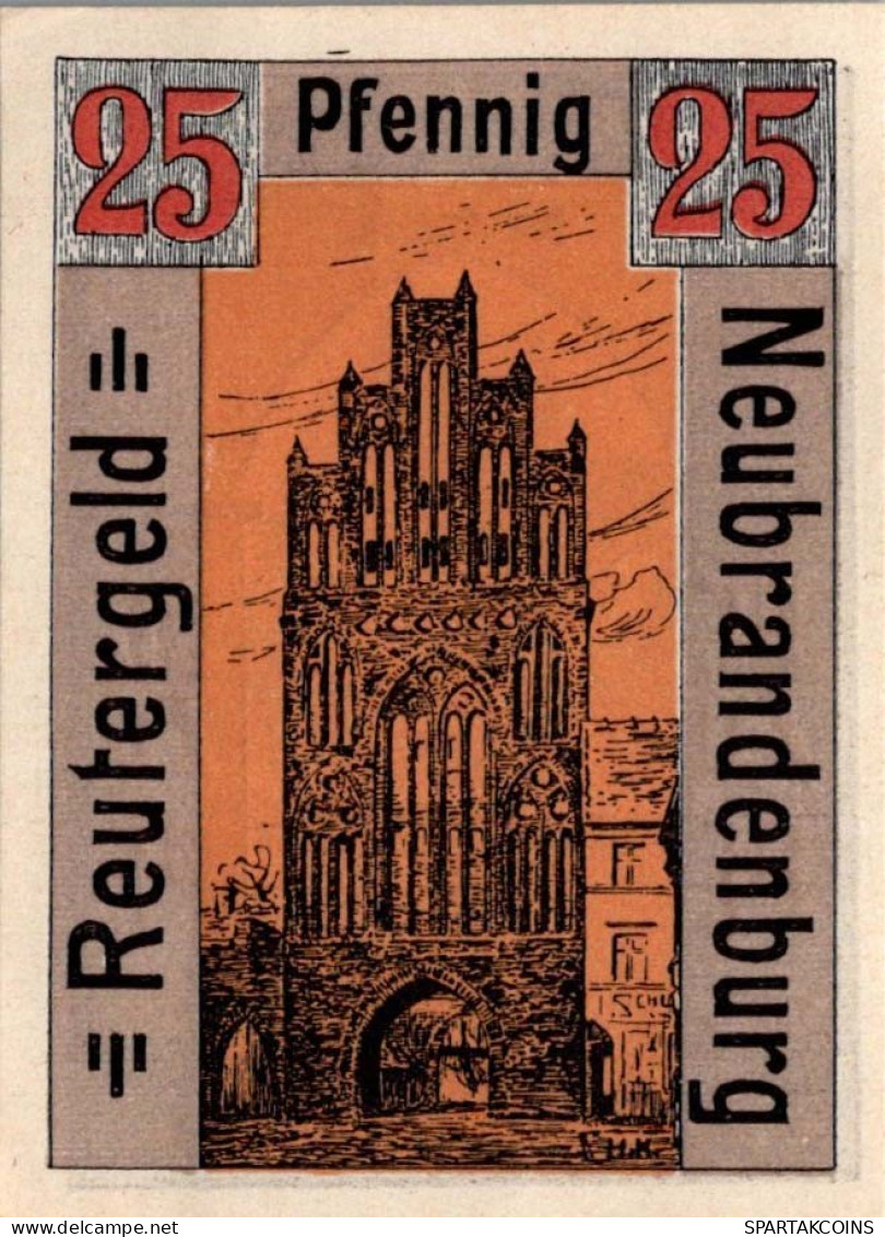 25 PFENNIG 1922 Stadt NEUBRANDENBURG Mecklenburg-Strelitz UNC DEUTSCHLAND #PI808 - [11] Local Banknote Issues