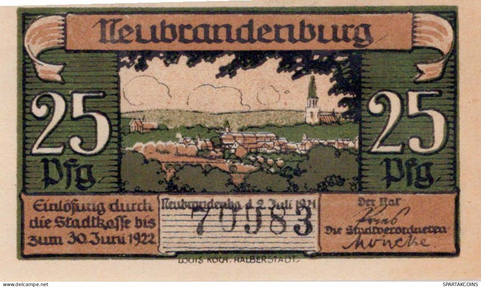 25 PFENNIG 1922 Stadt NEUBRANDENBURG Mecklenburg-Strelitz UNC DEUTSCHLAND #PI798 - Lokale Ausgaben