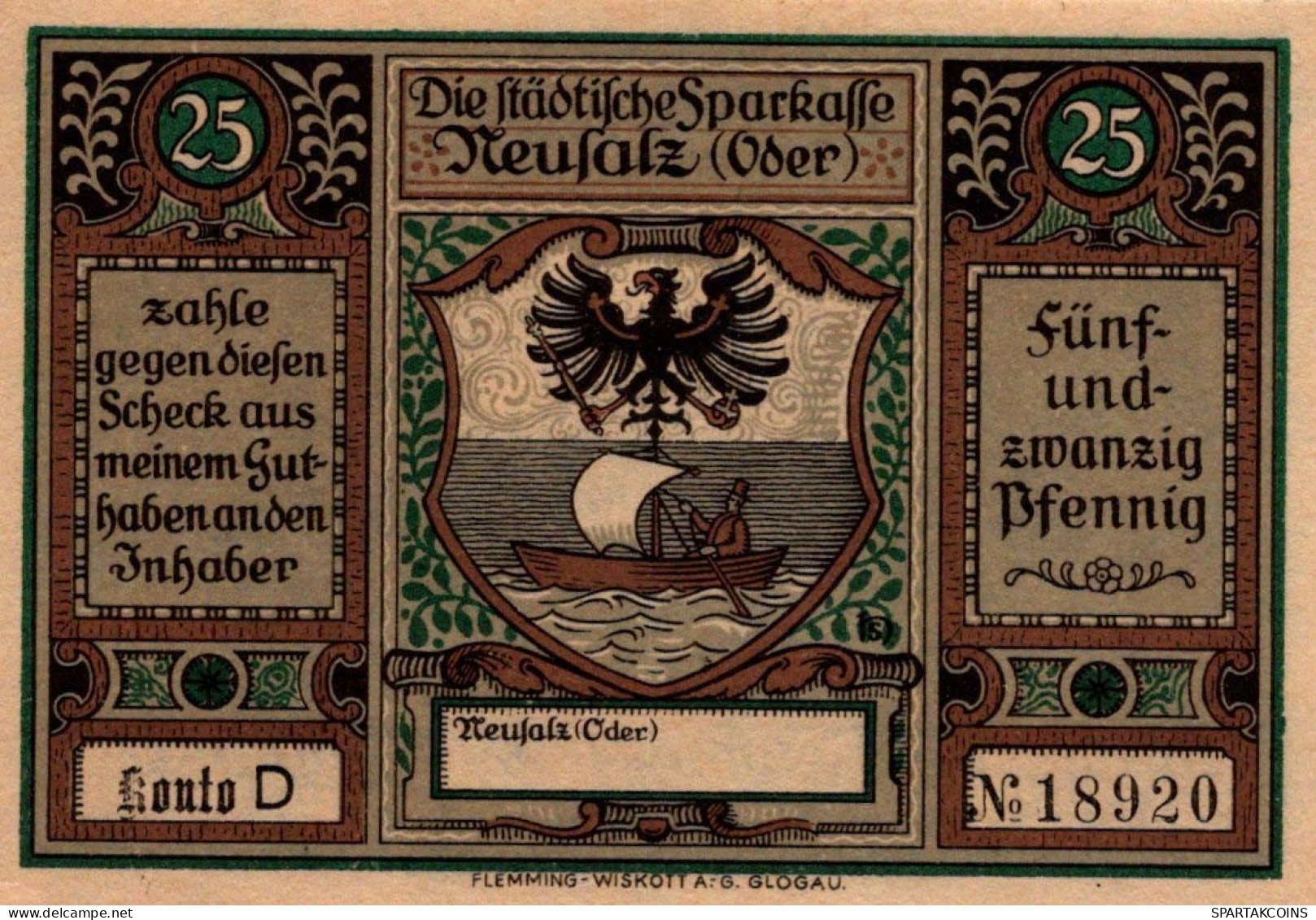 25 PFENNIG 1922 Stadt NEUSALZ Niedrigeren Silesia UNC DEUTSCHLAND Notgeld #PD257 - [11] Emisiones Locales