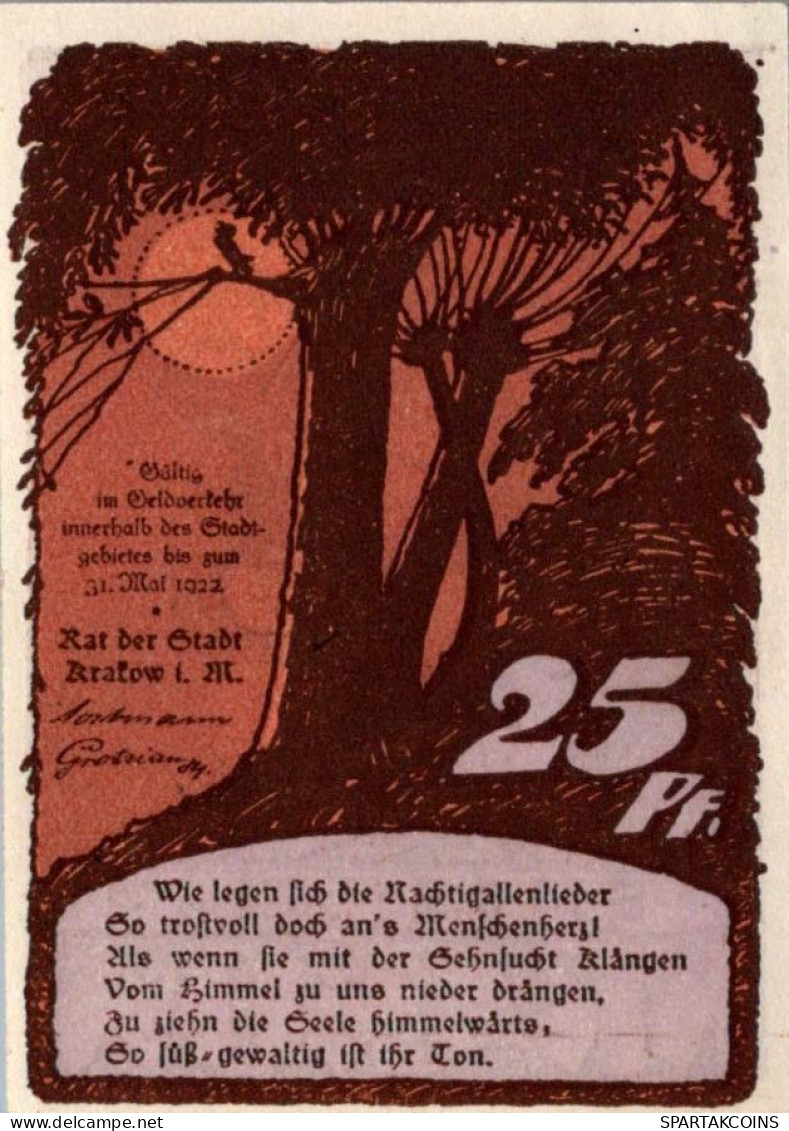 25 PFENNIG 1922 Stadt KRAKOW AM SEE Mecklenburg-Schwerin UNC DEUTSCHLAND #PI639 - [11] Emisiones Locales