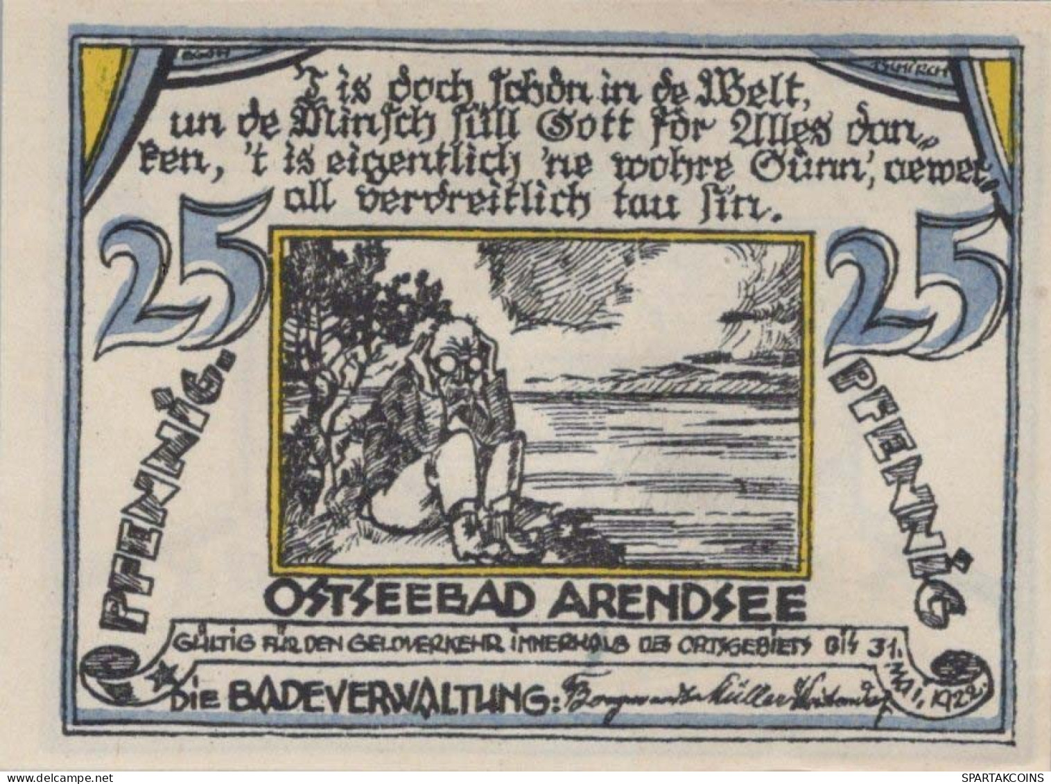 25 PFENNIG 1922 ARENDSEE AN DER OSTSEE Mecklenburg-Schwerin DEUTSCHLAND #PJ114 - [11] Local Banknote Issues