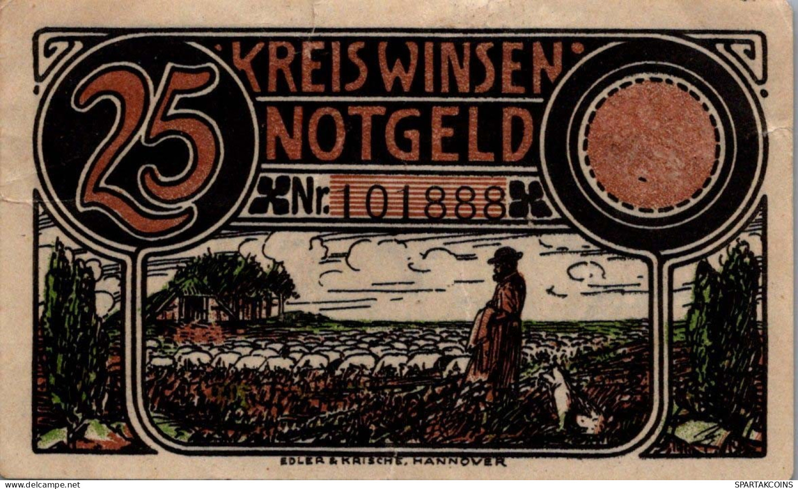 25 PFENNIG 1921 Stadt WINSEN Hanover UNC DEUTSCHLAND Notgeld Banknote #PC341 - [11] Emissions Locales