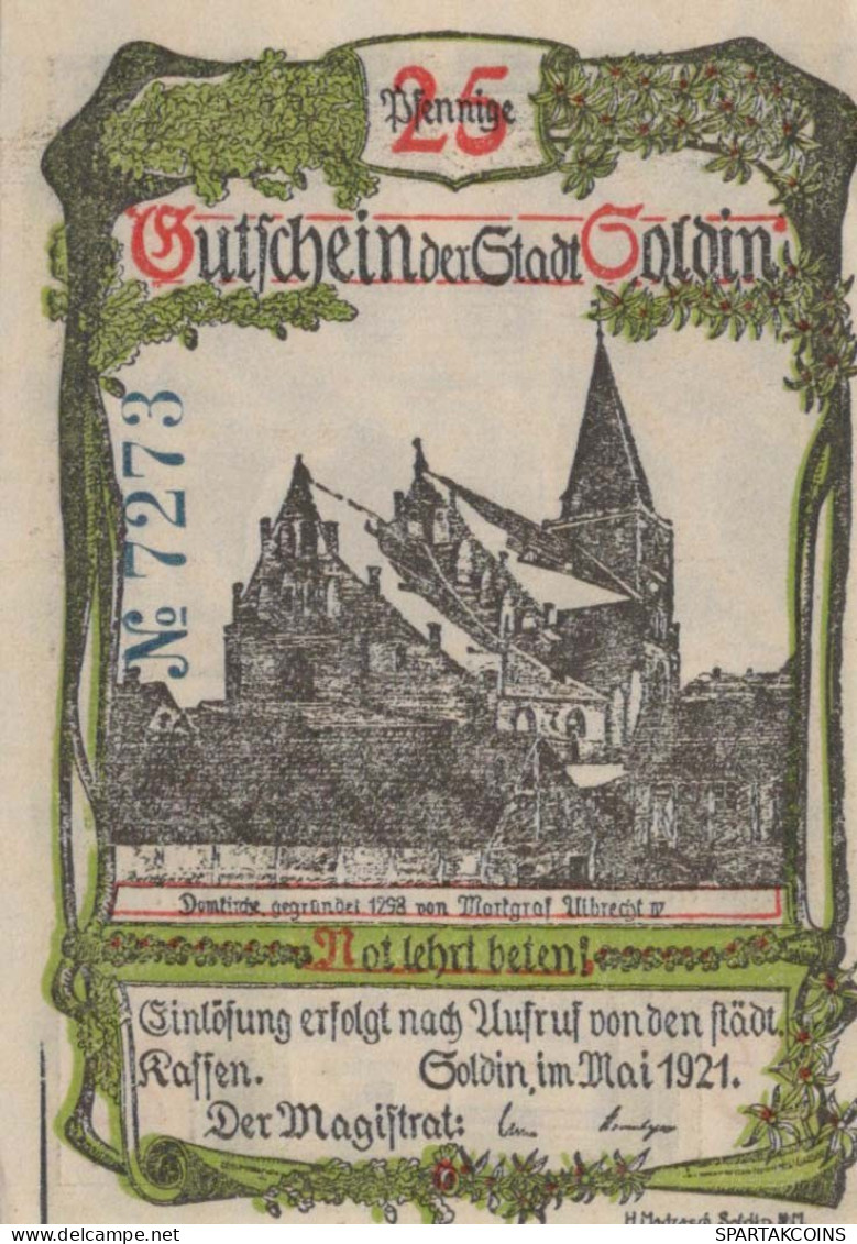 25 PFENNIG 1921 Stadt SOLDIN Brandenburg UNC DEUTSCHLAND Notgeld Banknote #PH513 - [11] Emissions Locales