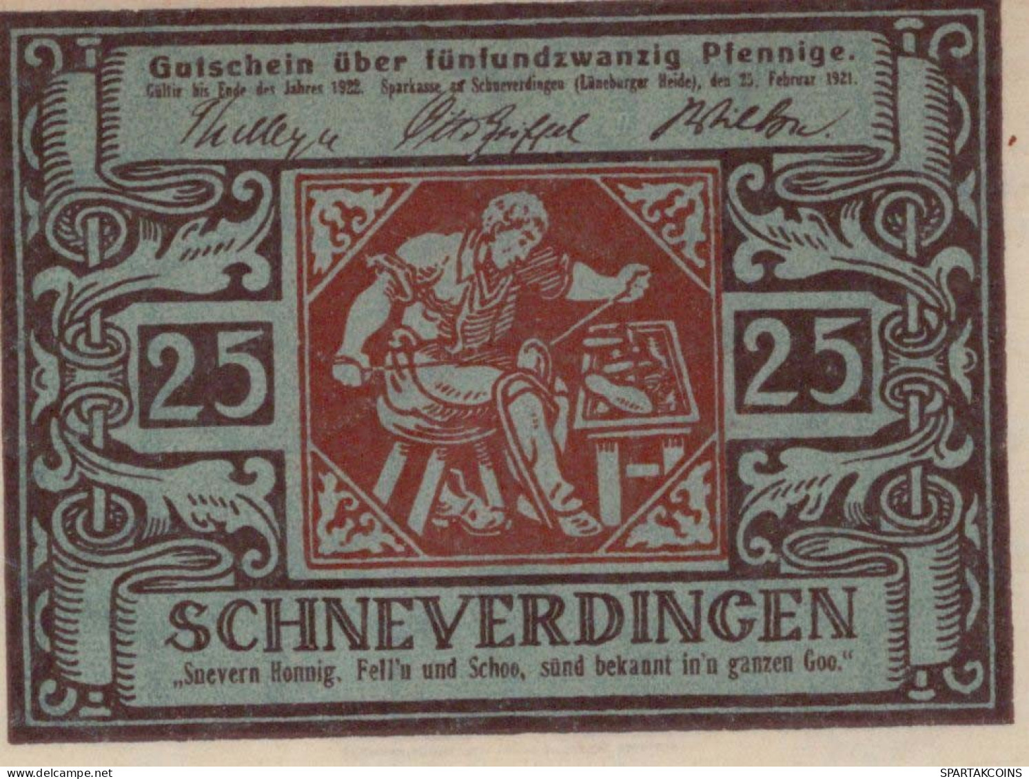 25 PFENNIG 1921 Stadt SCHNEVERDINGEN Hanover UNC DEUTSCHLAND Notgeld #PH960 - [11] Local Banknote Issues