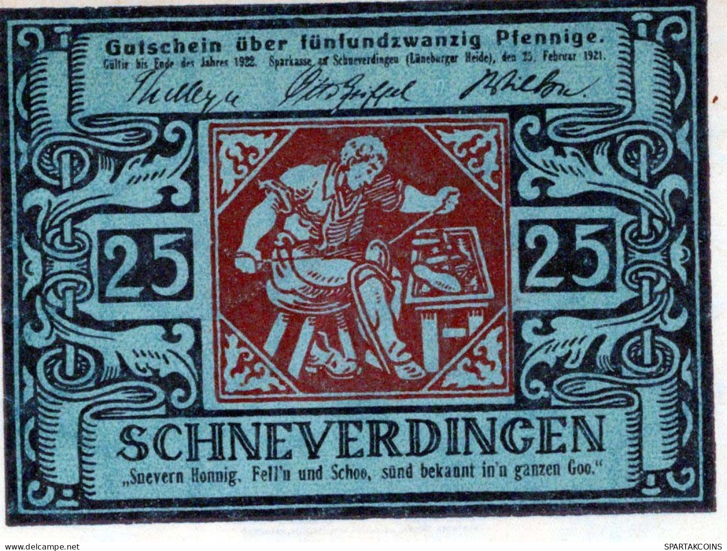 25 PFENNIG 1921 Stadt SCHNEVERDINGEN Hanover UNC DEUTSCHLAND Notgeld #PH960 - [11] Local Banknote Issues