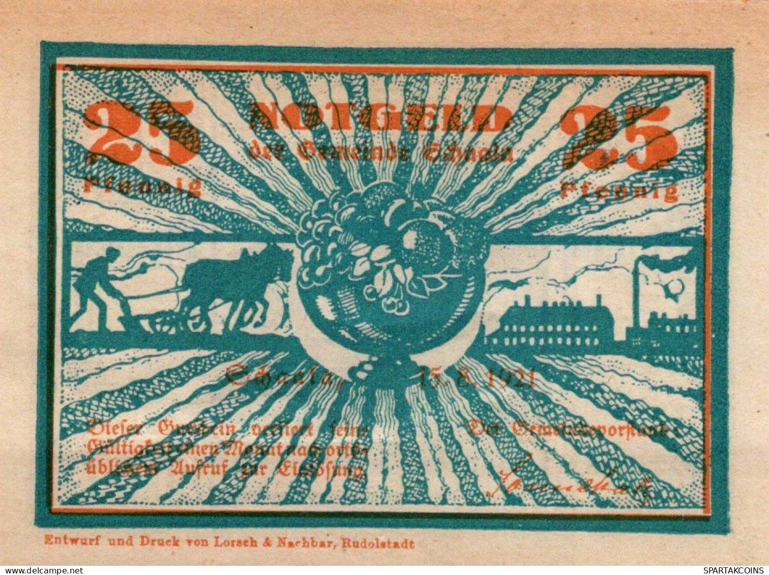 25 PFENNIG 1921 Stadt SCHAALA Thuringia DEUTSCHLAND Notgeld Banknote #PF899 - [11] Lokale Uitgaven
