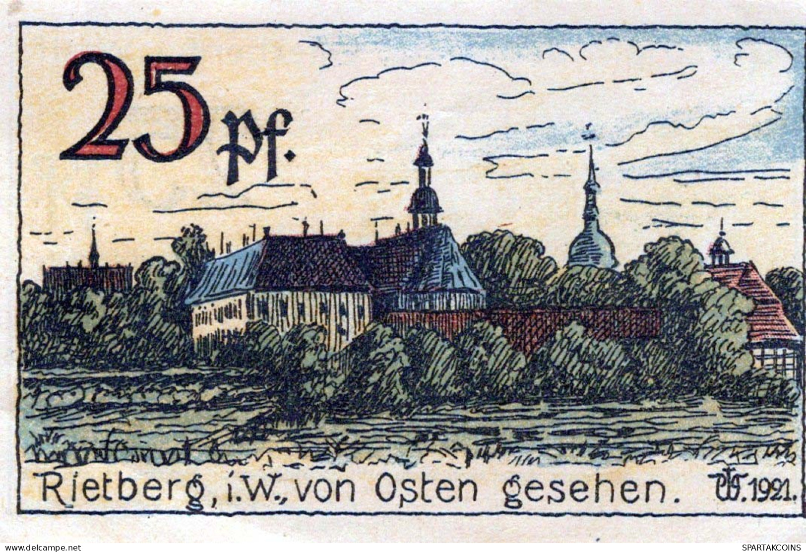 25 PFENNIG 1921 Stadt RIETBERG Westphalia UNC DEUTSCHLAND Notgeld #PC353 - Lokale Ausgaben