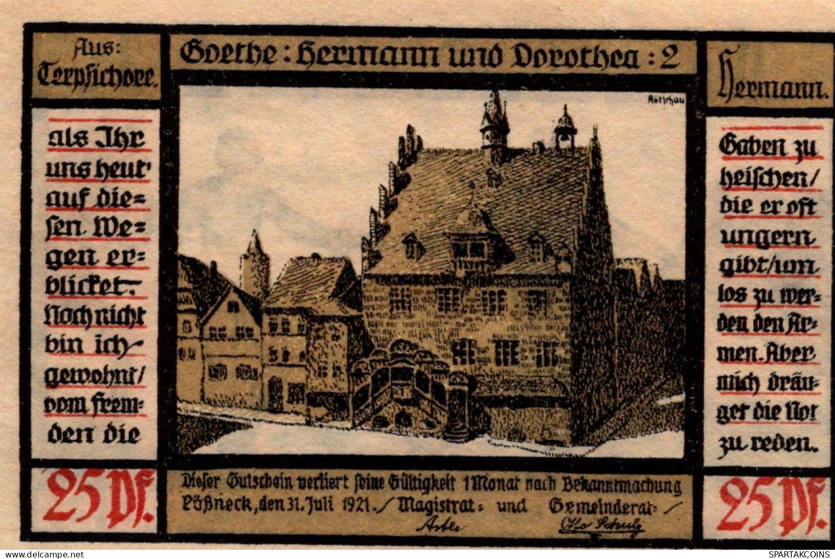 25 PFENNIG 1921 Stadt PÖSSNECK Thuringia UNC DEUTSCHLAND Notgeld Banknote #PB640 - Lokale Ausgaben