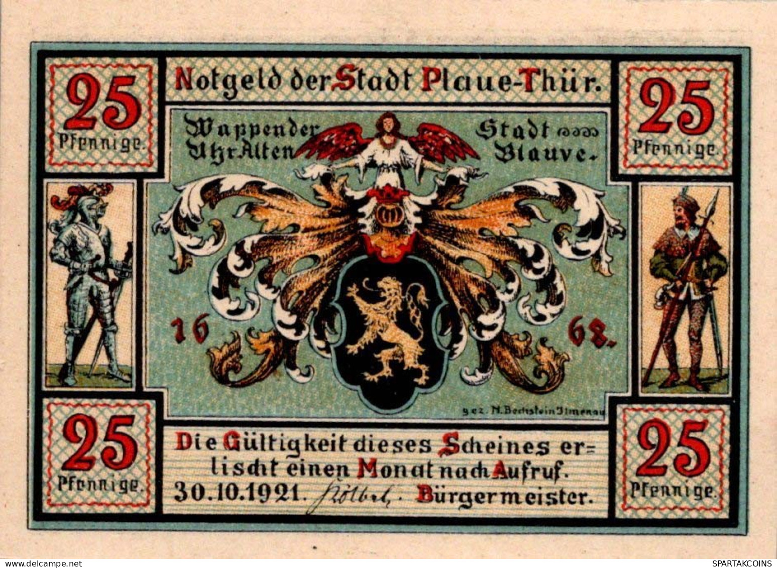 25 PFENNIG 1921 Stadt PLAUE Thuringia UNC DEUTSCHLAND Notgeld Banknote #PB542 - [11] Local Banknote Issues