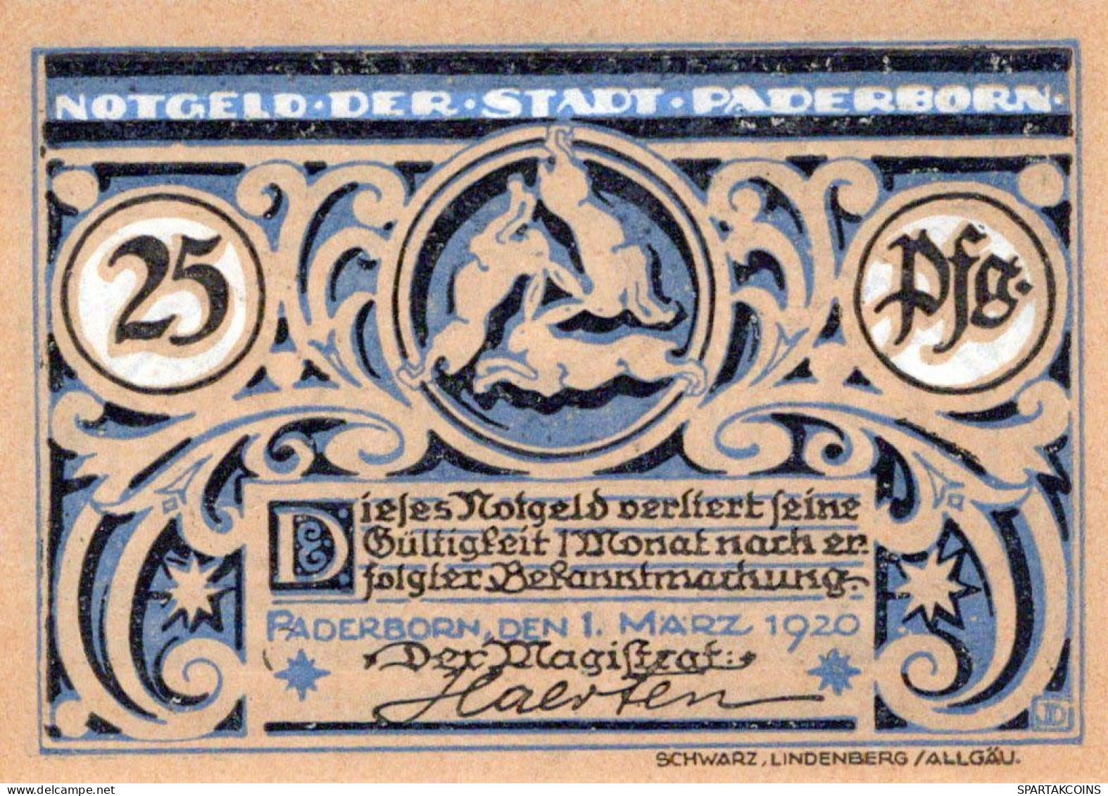 25 PFENNIG 1921 Stadt PADERBORN Westphalia UNC DEUTSCHLAND Notgeld #PI906 - Lokale Ausgaben