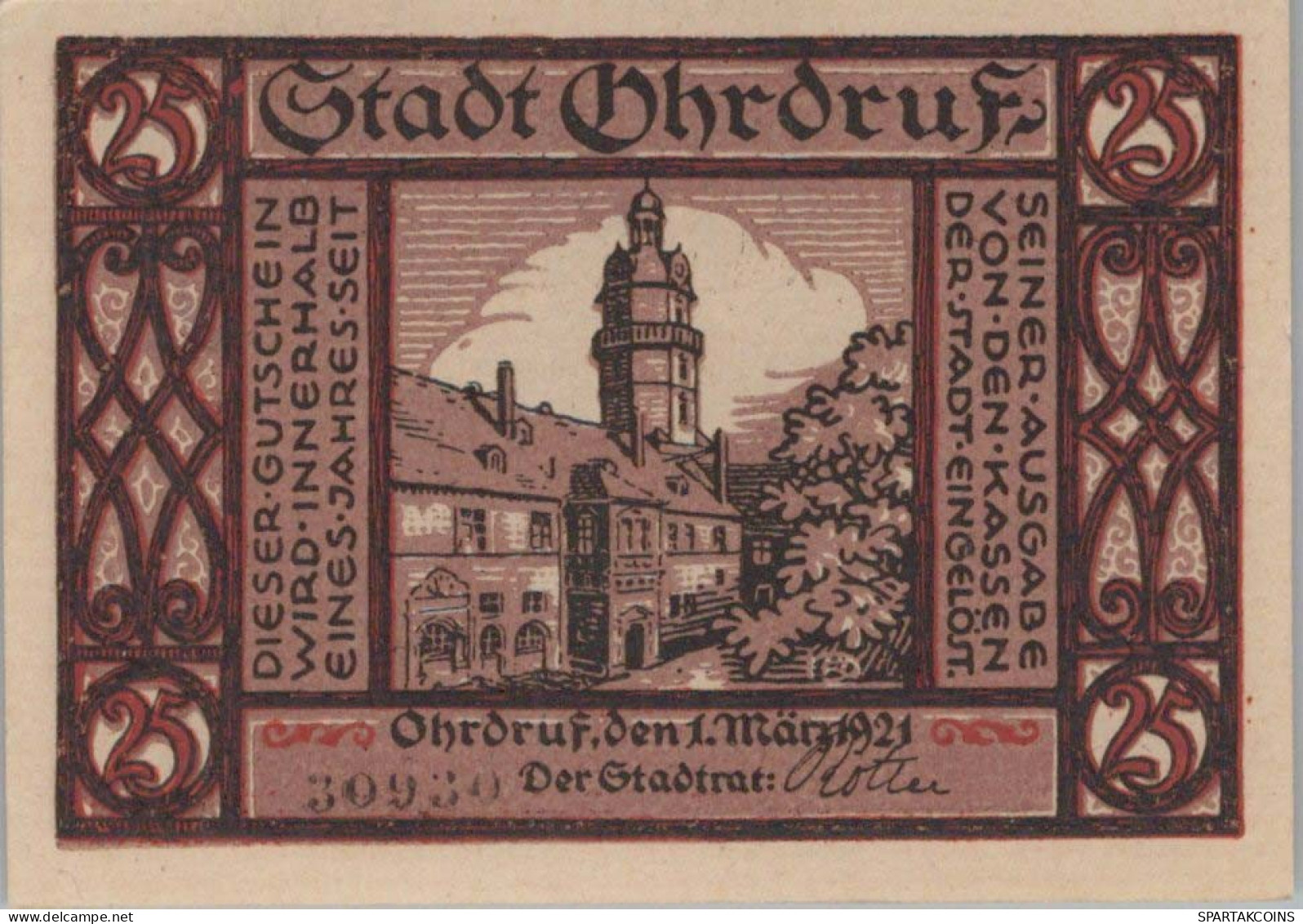 25 PFENNIG 1921 Stadt OHRDRUF Saxe-Coburg And Gotha UNC DEUTSCHLAND #PJ073 - [11] Lokale Uitgaven