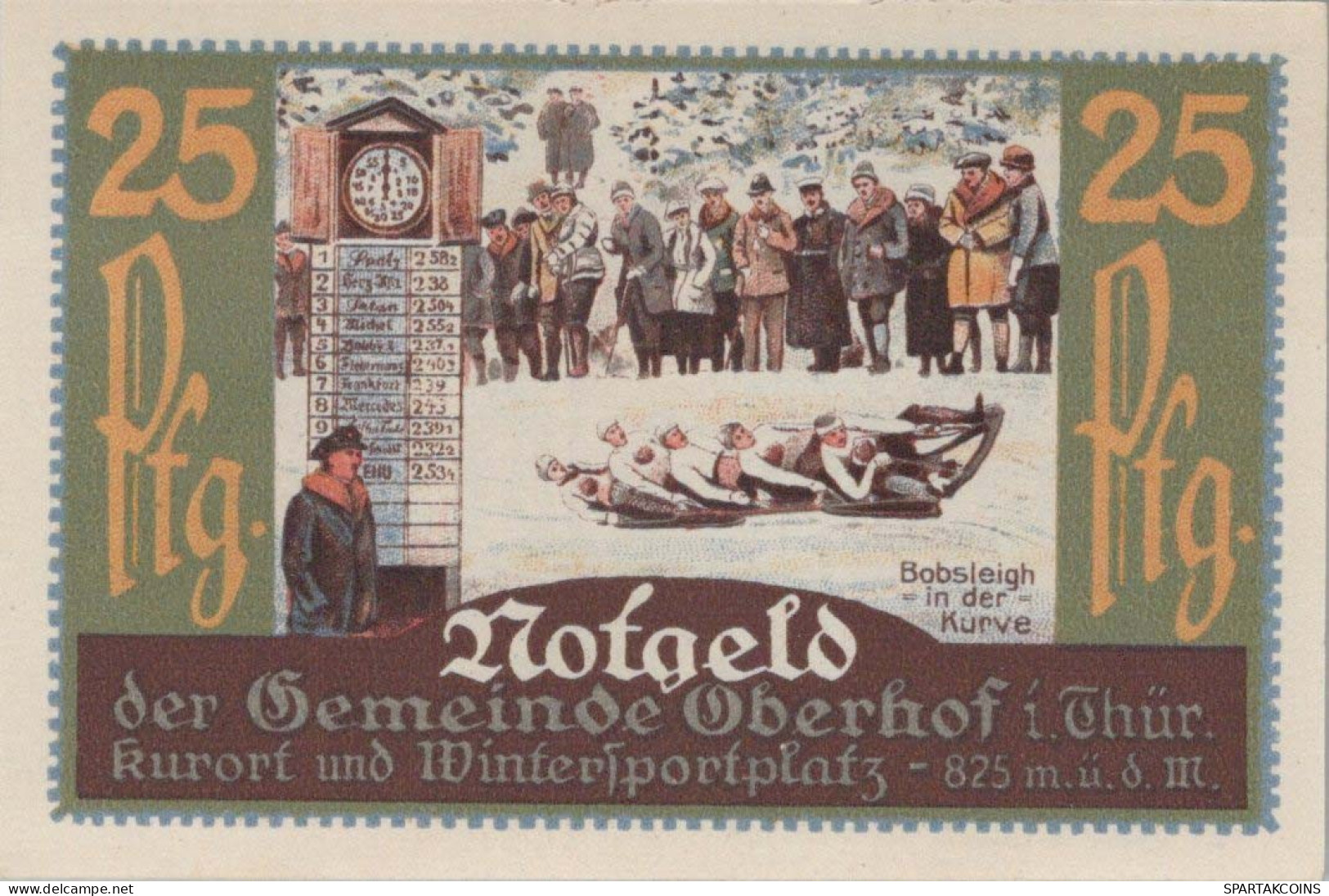 25 PFENNIG 1921 Stadt OBERHOF Thuringia UNC DEUTSCHLAND Notgeld Banknote #PI023 - [11] Emissions Locales