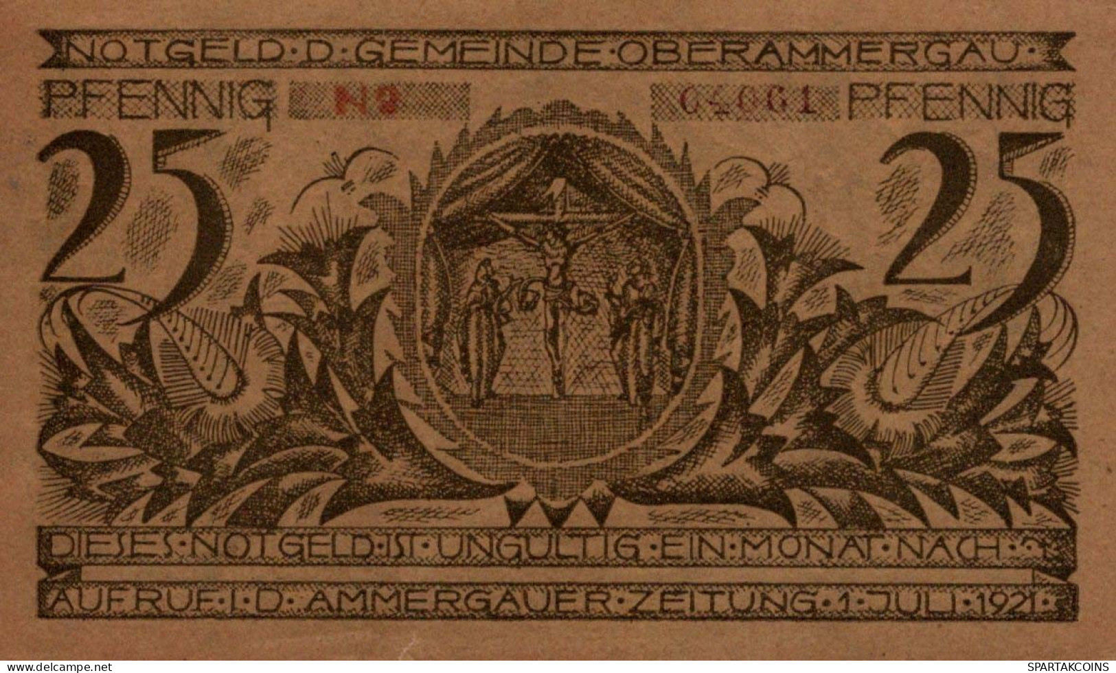 25 PFENNIG 1921 Stadt OBERAMMERGAU Bavaria DEUTSCHLAND Notgeld Banknote #PG401 - [11] Local Banknote Issues