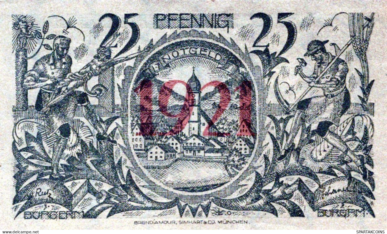 25 PFENNIG 1921 Stadt OBERAMMERGAU Bavaria DEUTSCHLAND Notgeld Banknote #PG401 - Lokale Ausgaben