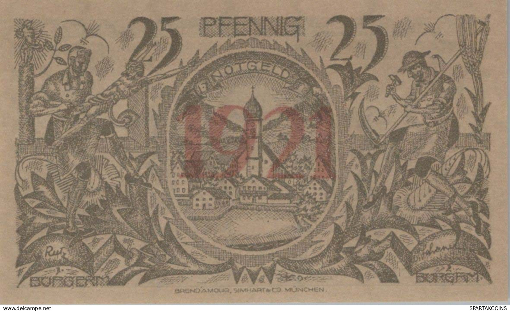 25 PFENNIG 1921 Stadt OBERAMMERGAU Bavaria UNC DEUTSCHLAND Notgeld #PH272 - [11] Emissions Locales