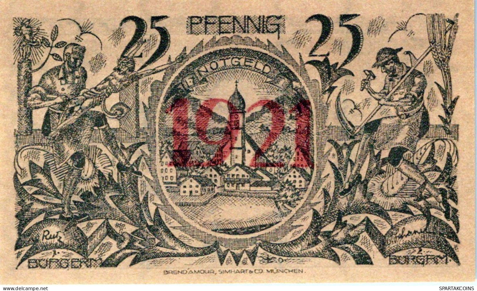 25 PFENNIG 1921 Stadt OBERAMMERGAU Bavaria UNC DEUTSCHLAND Notgeld #PH272 - [11] Emissions Locales