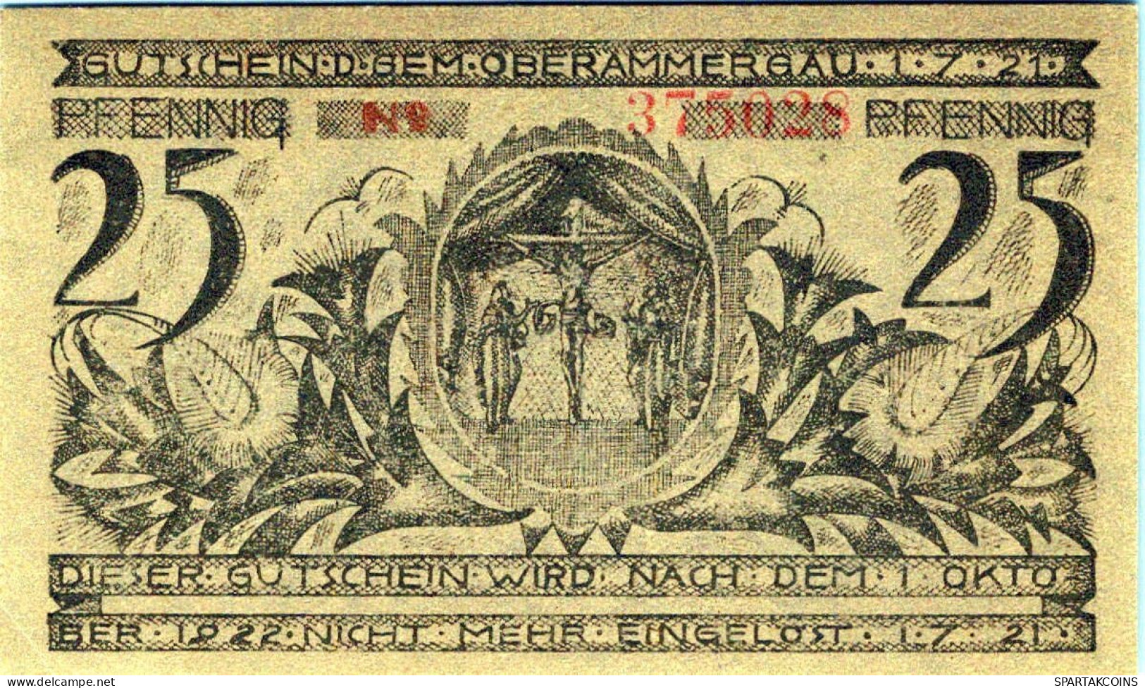 25 PFENNIG 1921 Stadt OBERAMMERGAU Bavaria UNC DEUTSCHLAND Notgeld #PH269 - [11] Local Banknote Issues