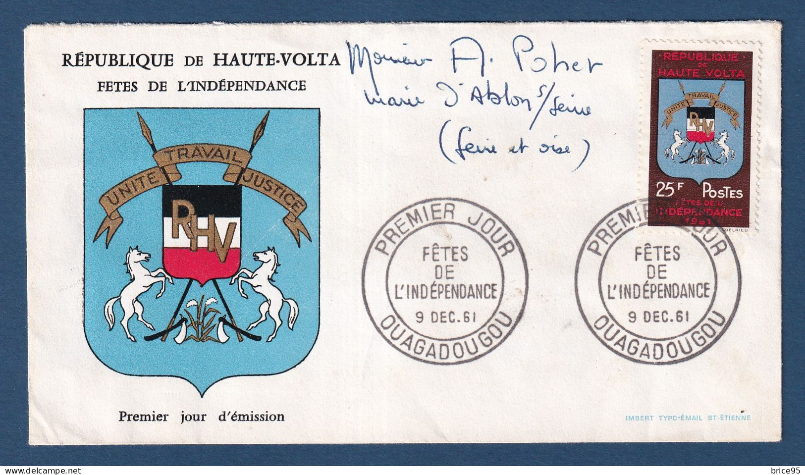 Haute Volta - FDC - Premier Jour - Fête De L'indépendance - 1961 - Alto Volta (1958-1984)