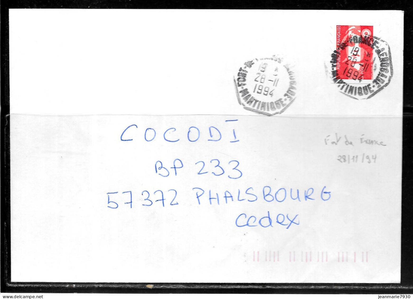 K92 - MARIANNE DE BRIAT SUR LETTRE DE LA MARTINIQUE DU 28/11/94 - 1961-....