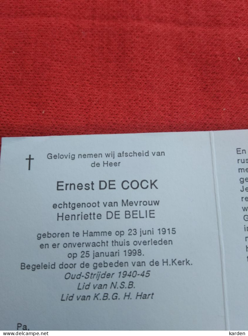 Doodsprentje Ernest De Cock / Hamme 23/6/1915 -  25/1/1998 ( Henriette De Belie ) - Religion &  Esoterik