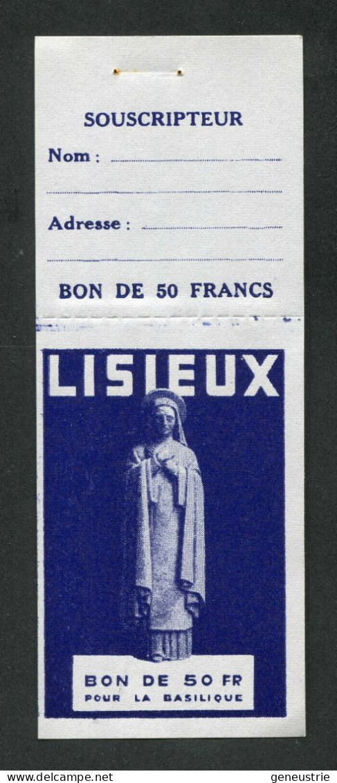 Bon De Nécessité "Bon De 50 Francs (avec Souche) Pour La Consécration De La Basilique De Lisieux 1954" Normandie - Notgeld