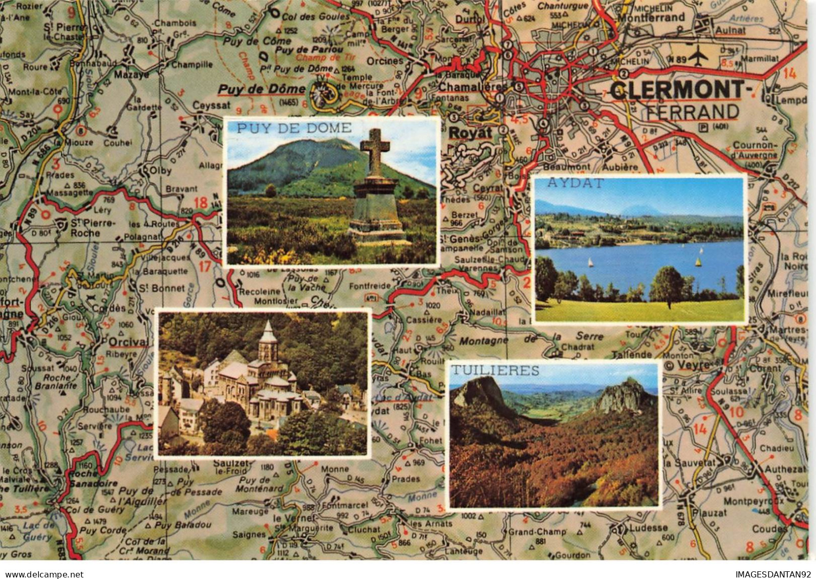 63 L AUVERGNE AE#DC616 CARTE DU DEPARTEMENT DU PUY DE DOME MONUMENT EGLISE CLERMONT FERRAND AYDAT TUILIERES - Auvergne Types D'Auvergne