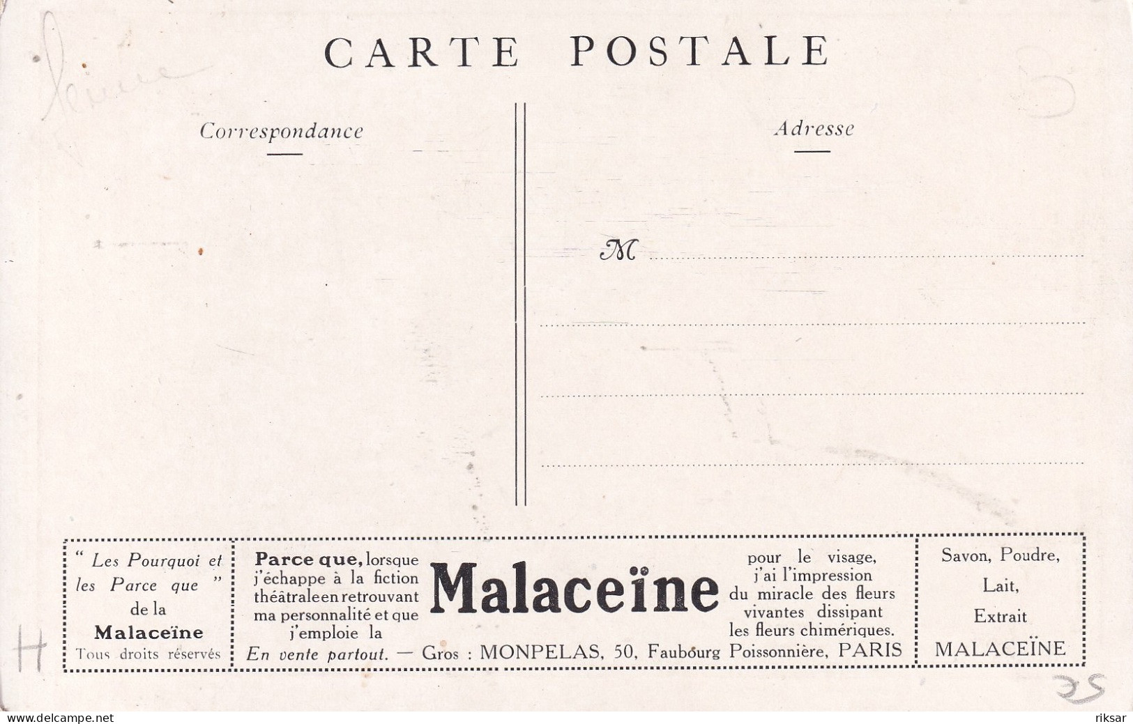PUBLICITE(MALACEINE) SAVON - Publicidad