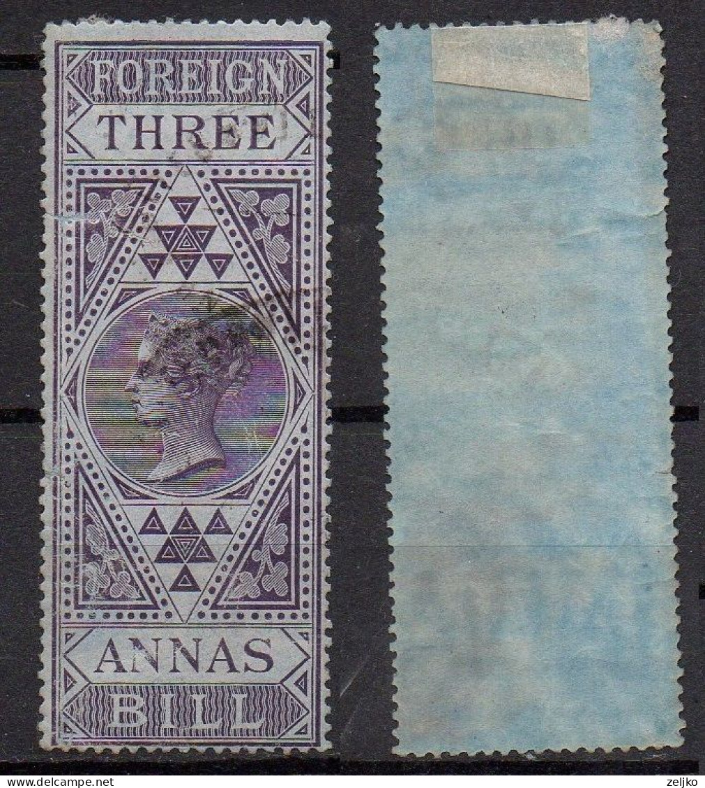 India, 3 Annas Foreign Bill Revenue, Queen Victoria - 1936-47 Roi Georges VI