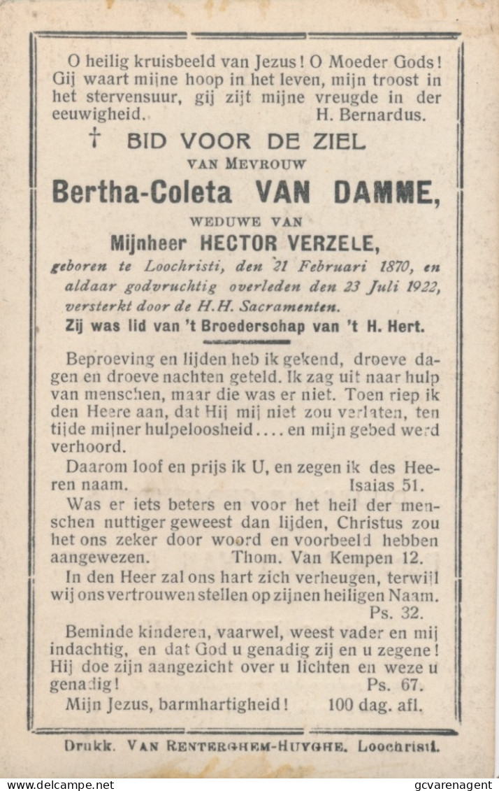 BERTHA VAN DAME .   LOCHRISTI 1870.  1922 - Décès