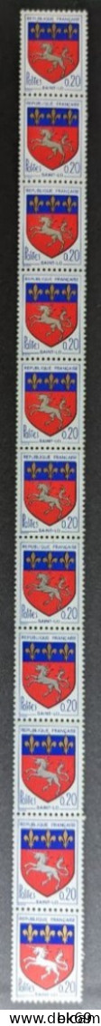 64** Saint Lô 20c Armoirie 1510 Roulette De 11 Timbres Avec 1 N° Rouge - Coil Stamps