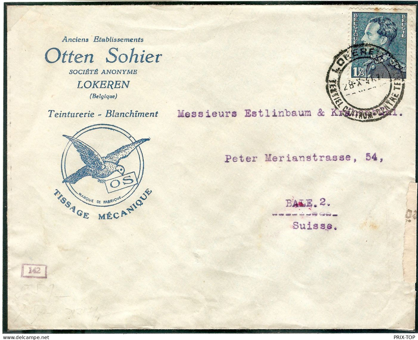 TP 430 S/L. Otten Sohier Lokeren Obl. Touristique Lokeren Textiel Centrum 28/10/41 > Suisse Bâle Bande De Censure 'c' - Guerra '40-'45 (Storia Postale)