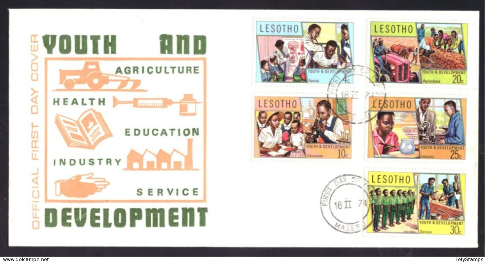 Lesotho 151 T/m 155 FDC No Adress Open Youth And Development (1974) - Lesotho (1966-...)