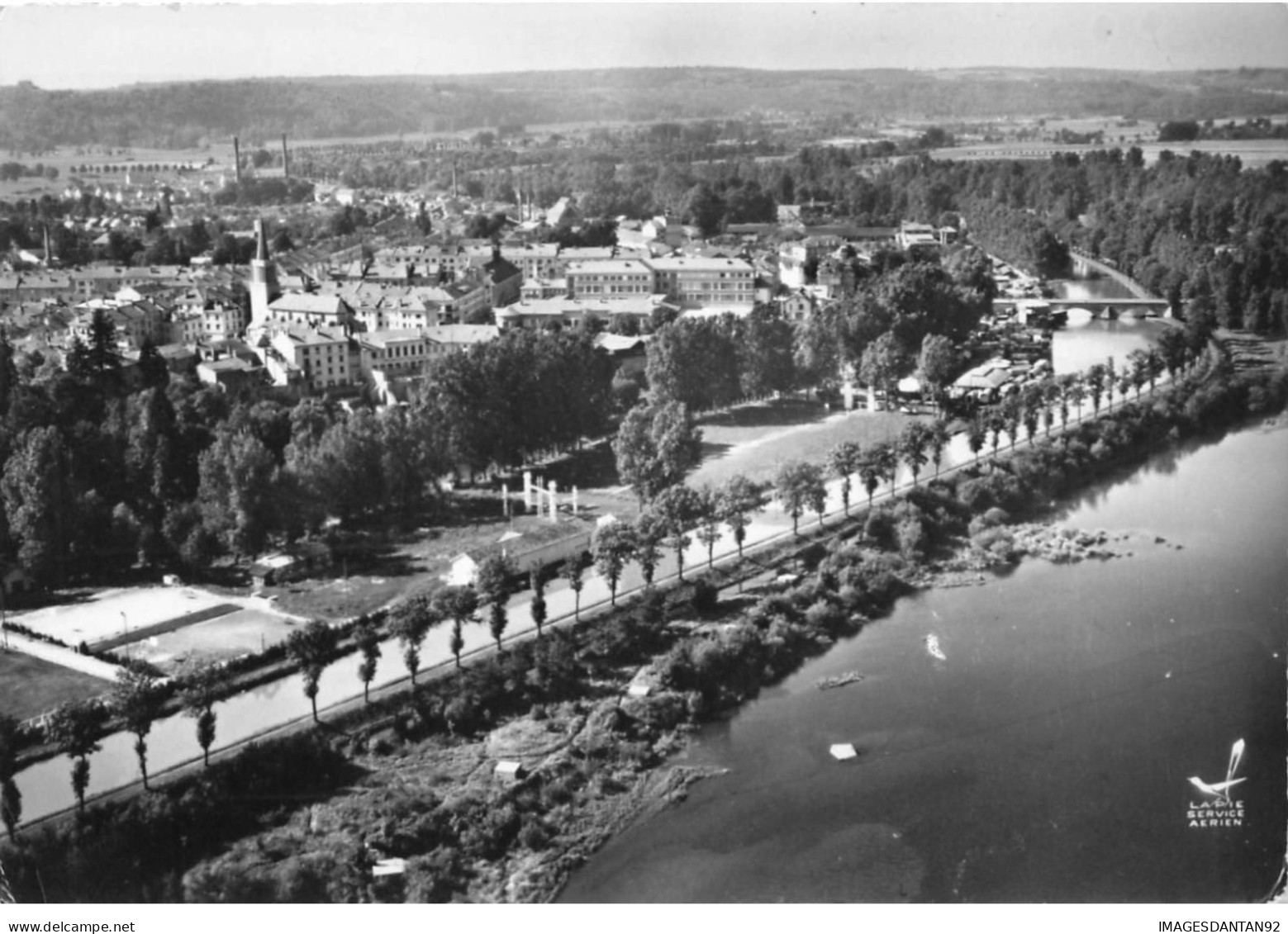 88 CHARMES  AH#AL0010017 VUE AERIENNE LA MOSELLE LE CANAL ET LE STADE - Charmes