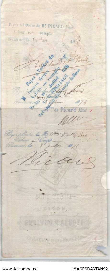 FISCAUX EFFET N 184A 20 C GROUPE ALLEGORIQUE 1876 BASTARD VERDET DIJON TANNERIE CORROIERIE - Autres & Non Classés