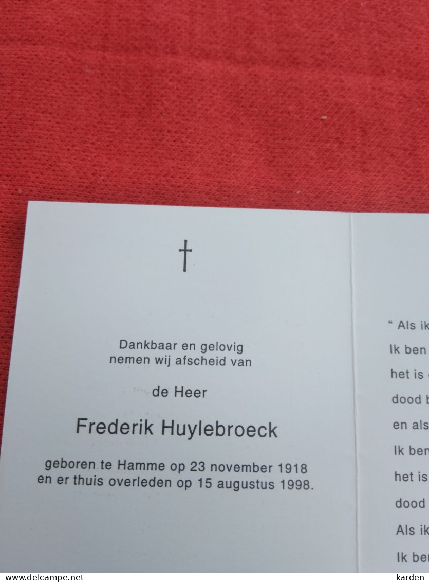 Doodsprentje Frederick Huylebroeck / Hamme 23/11/1918 - 15/8/1998 - Religion & Esotérisme