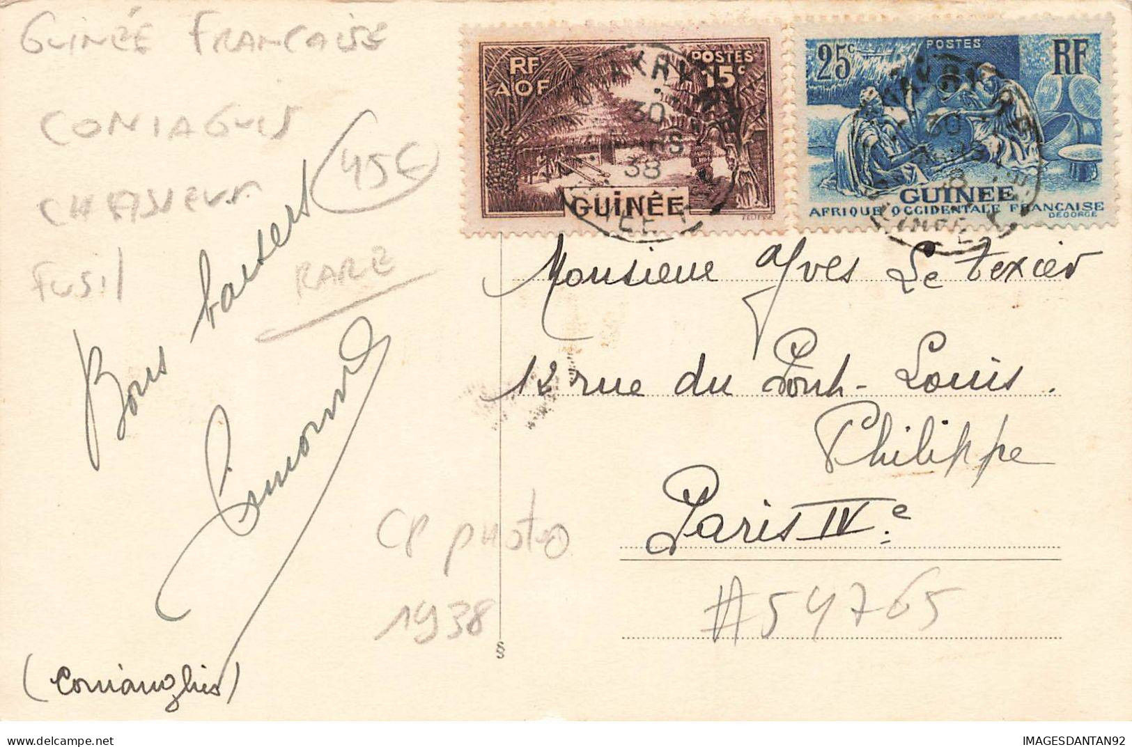 GUINEE FRANCAISE #FG54765 CONAKRY CHASSEUR AU FUSIL CONIAGUIS ETHNOLOGIQUE CARTE PHOTO 1938 - French Guinea