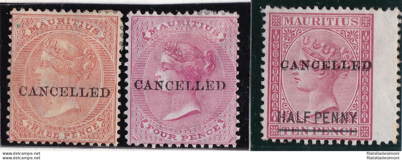 1878 MAURITIUS, SG 61-62-79 Wmk Crown CC  3 Valori Soprastampati CANCELLED MH/ML - Sonstige & Ohne Zuordnung