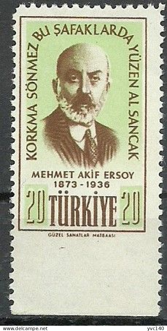 Turkey; 1956 20th Anniv. Of The Death Of Poet Mehmet Akif Ersoy ERROR "Imperf. Edge" - Unused Stamps