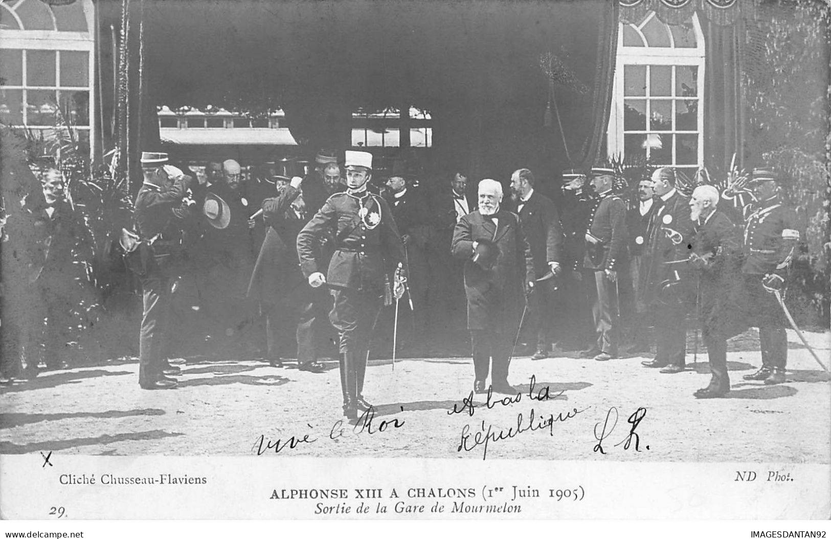51 CHALONS AH#AL00421  ALPHONSE XIII SORTIE DE LA GARE DE MOURMELON 1905 - Châlons-sur-Marne