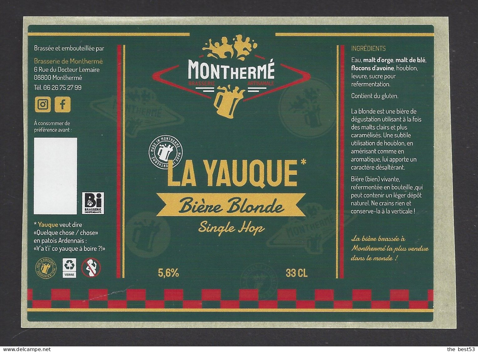 Etiquette De Bière Blonde  -  La Yauque  -    Brasserie Monthermé  à  Monthermé (08) - Bier