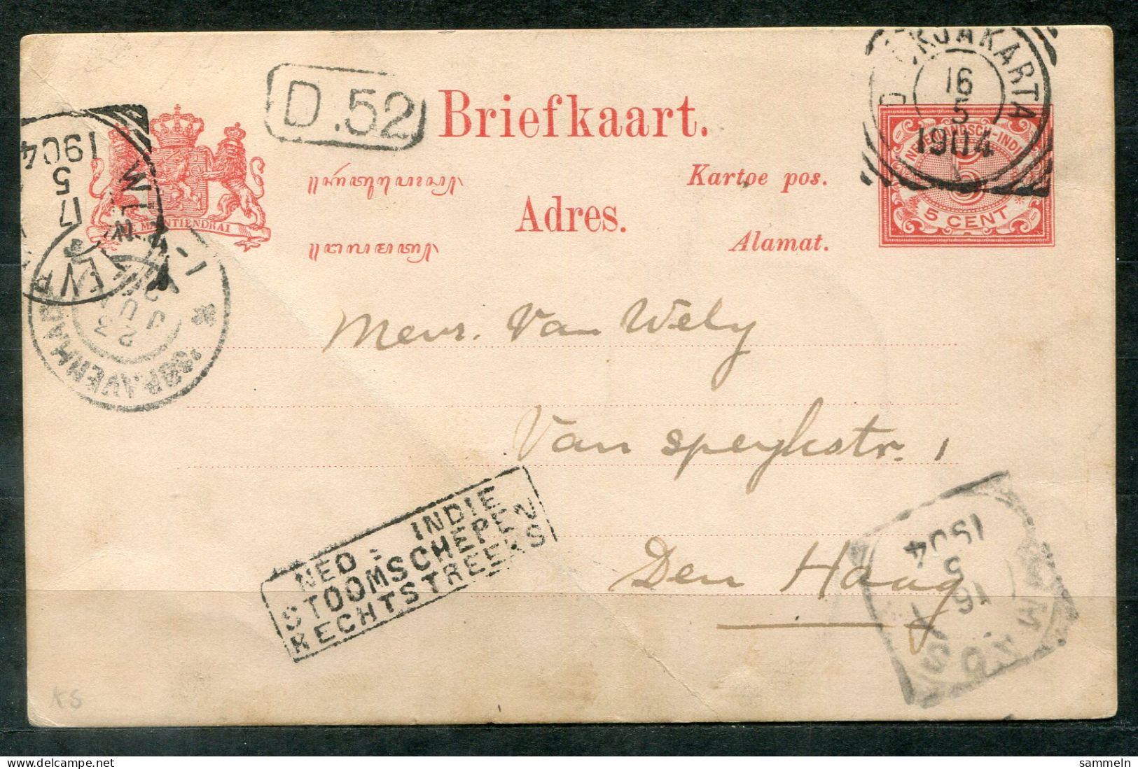 NL-INDIEN - Schiffspost, Navire, Paquebot, Ship Letter, Stempel NED: INDIE STOOMSCHEPEN RECHTSTREEKS Auf GA-Karte - Netherlands Indies