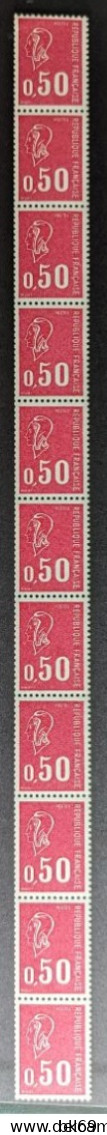 62** Béquet 50c Marianne 1664 Roulette De 11 Timbres Avec 1 N° Rouge - Coil Stamps