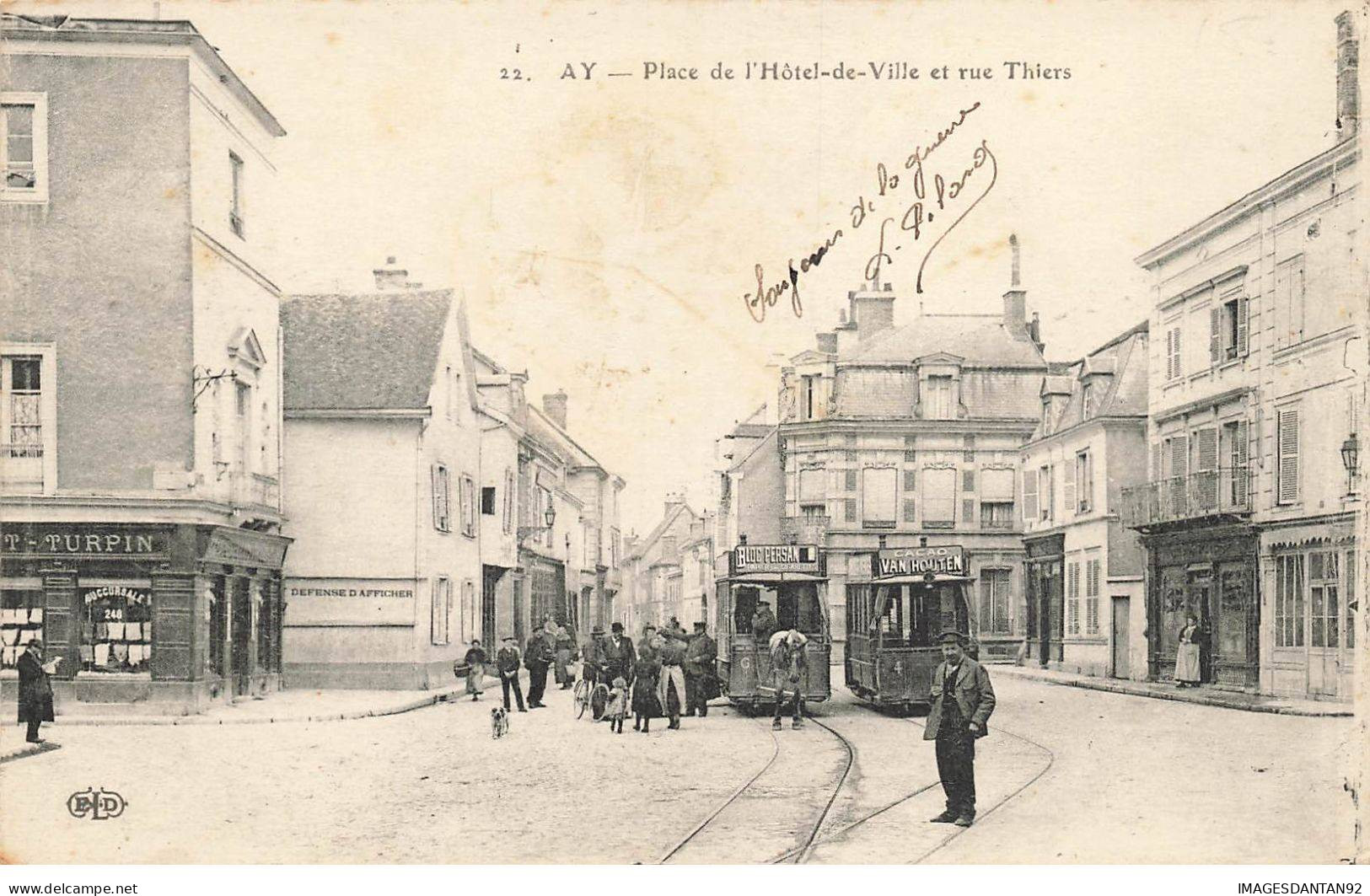 51 AY AH#AL00444 PLACE DE L HOTEL DE VILLE ET RUE THIERS TRAMWAY - Ay En Champagne