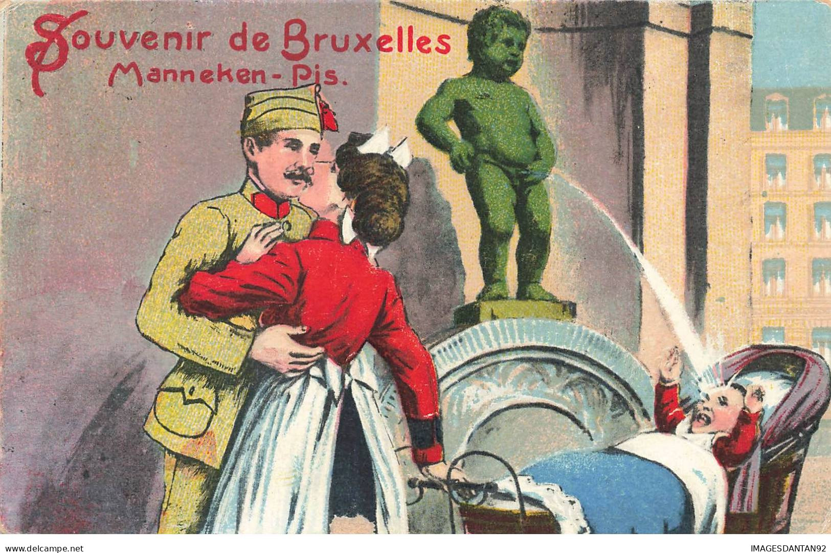 BELGIQUE AM#DC061 SOUVENIR DE BRUXELLES LE MANNEKEN PIS UN COUPLE ET UN ENFANT DANS SONS LANDAU - Beroemde Personen