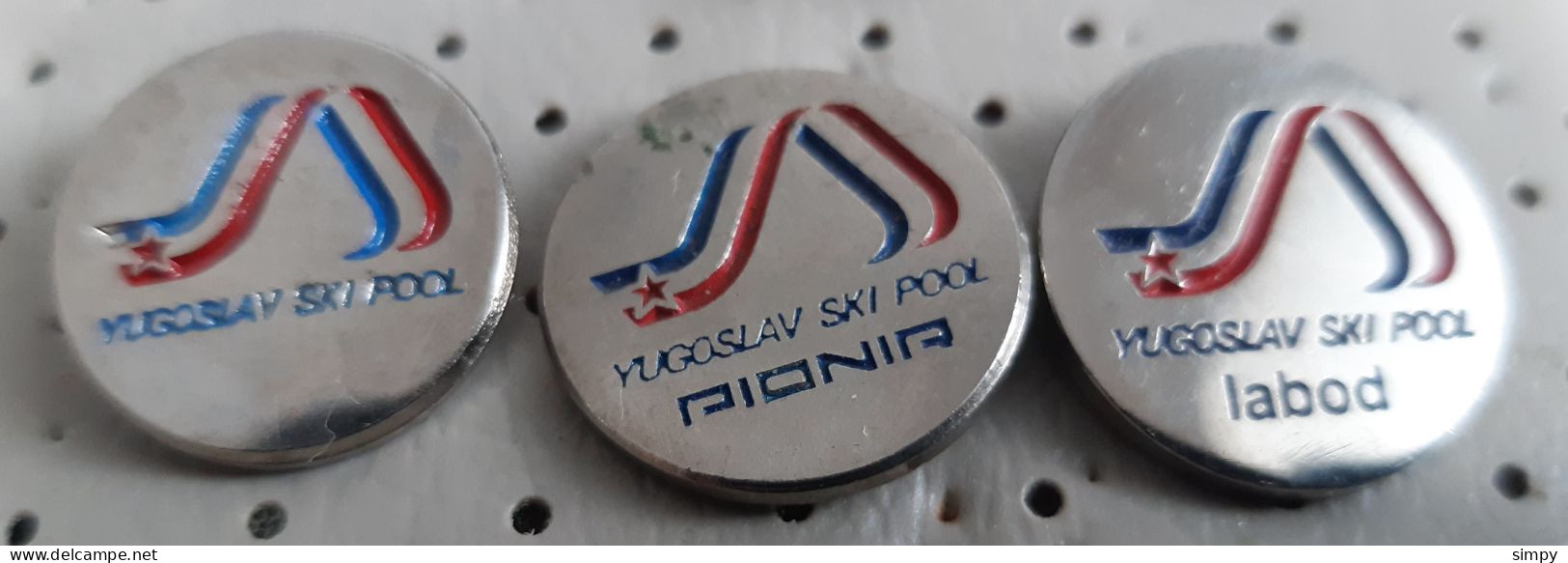 Yugoslav Ski Pool Pionir Labod Novo Mesto Skiing Skier Skii Skiing Slovenia Ex Yugoslavia 3 Different Pins - Invierno