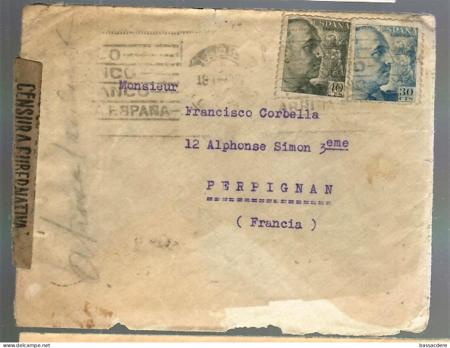 80056 -  MADRID AVEC  CENSURE  POUR LA FRANCE - Briefe U. Dokumente