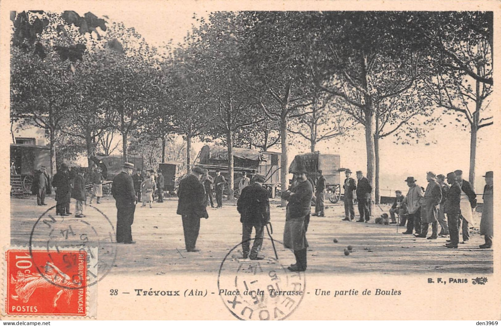 TREVOUX (Ain) - Place De La Terrasse - Une Partie De Boules - Pétanque - Tirage N&B - Voyagé 1914 (2 Scans) - Trévoux