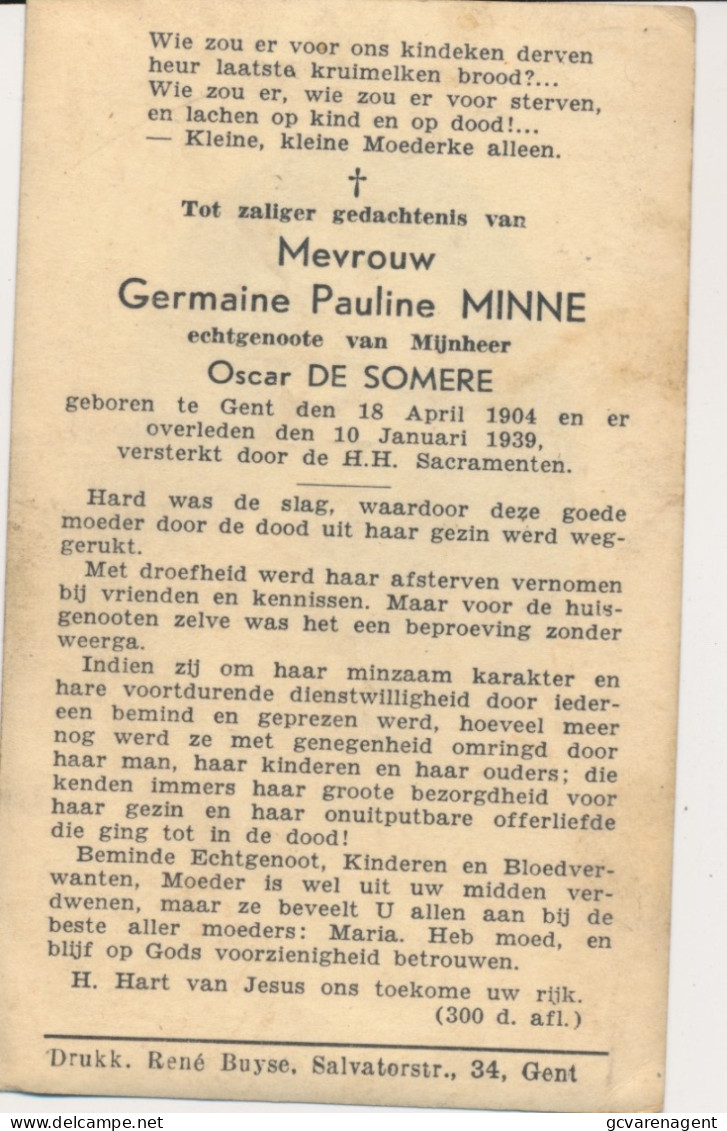GERMAINE MINNE      GENT 1904      1939 - Obituary Notices