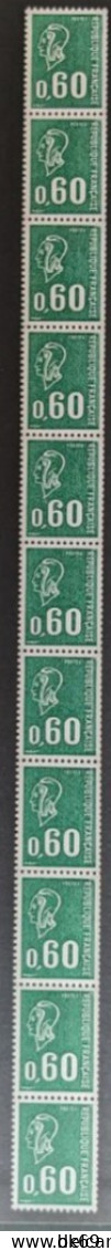65** Béquet 60c Marianne 1815 Roulette De 11 Timbres Avec 2 N° Rouge - Coil Stamps