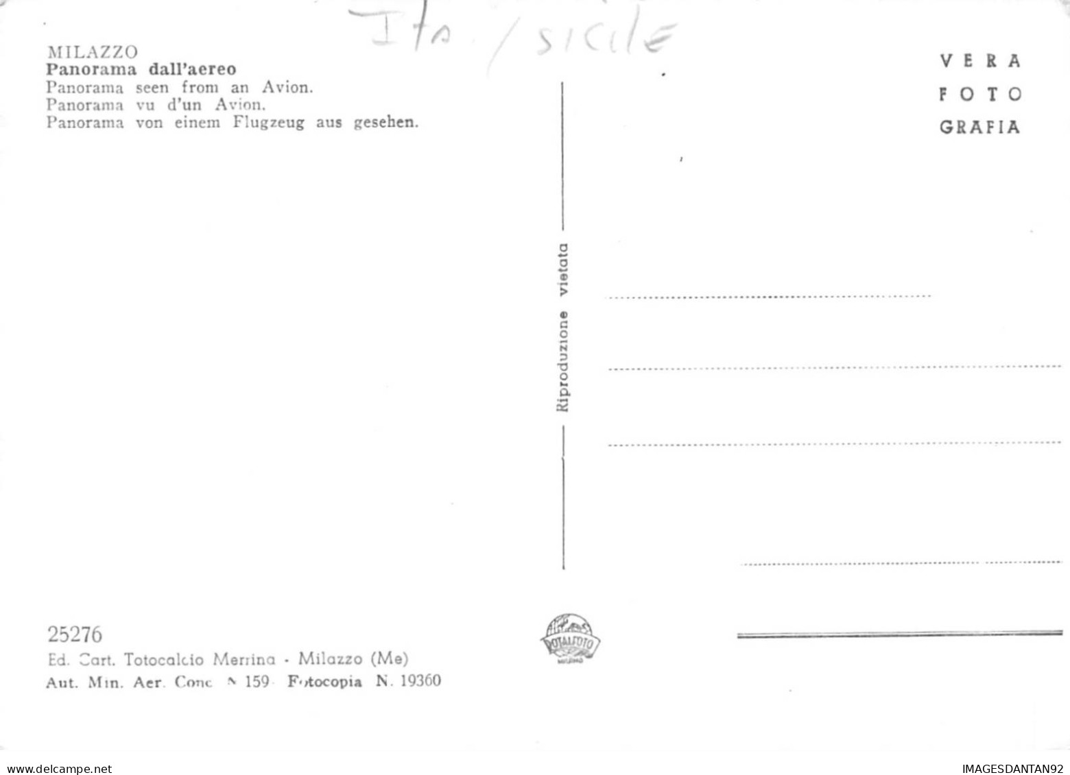 ITALIE AL#AL00287 MILAZZO PANORAMA VU D UN AVION - Other & Unclassified